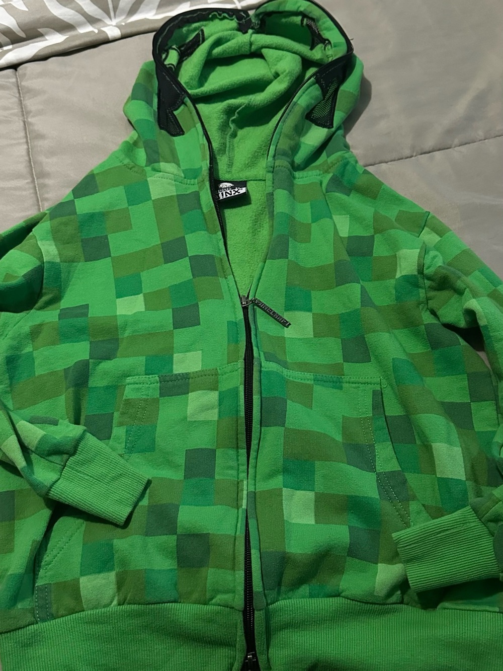 Kids Green Pixel-Pattern Zip Hoodie